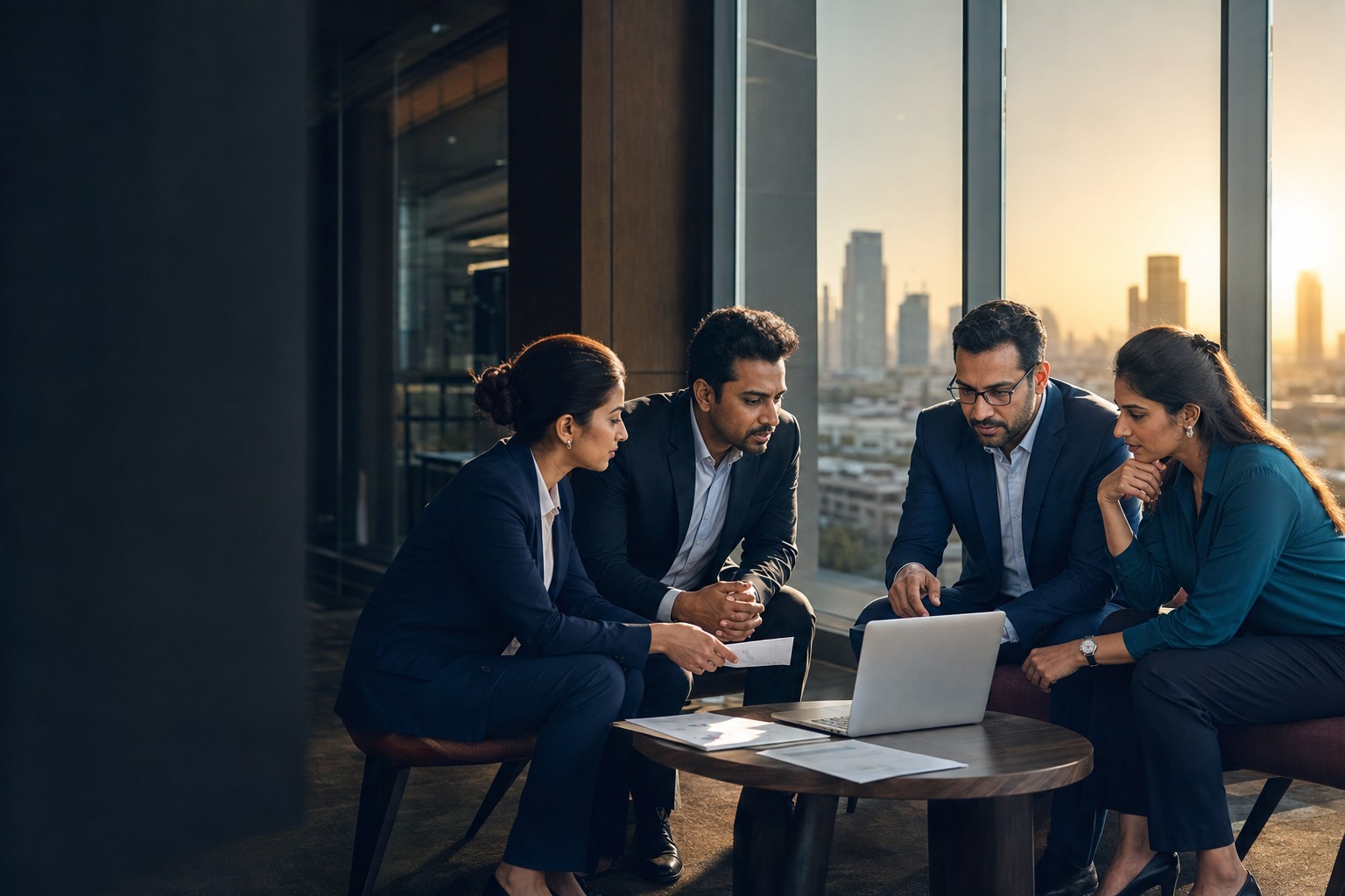 Indian business leaders collaborating in a modern workplace